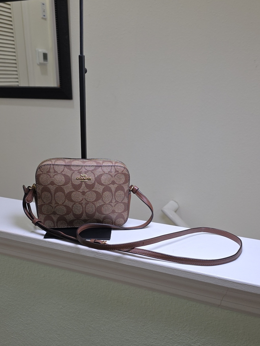 COACH 91677 Mini Camera Bag in Khaki Signature Print Goldtone Hardware Like New